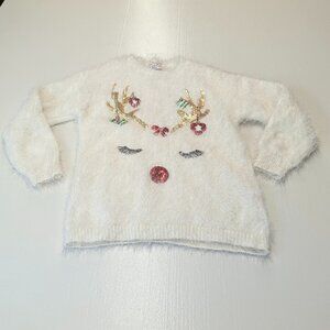 Poof Girl Size Large *10-12 Winter White Christmas Sweater Rudolph